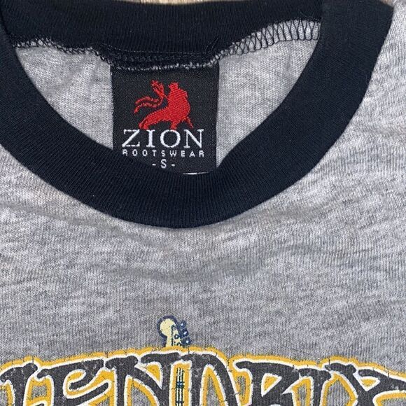 Zion rootswear Jimi Hendrix Shirt Ringer Band Tee Gray Black Trim Guitar Wing - Picture 4 of 6